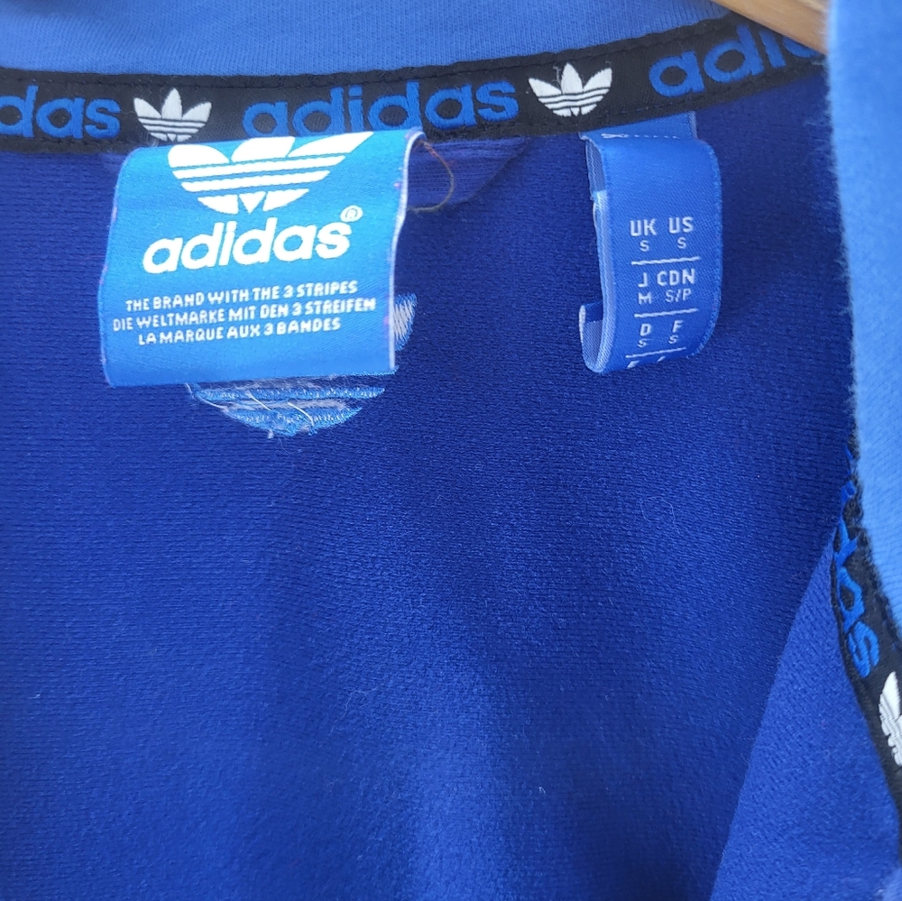 Adidas Jacket Mens Small Blue Green Track Trefoil Big Logo Spell Out Full Zip - Picture 4 of 6